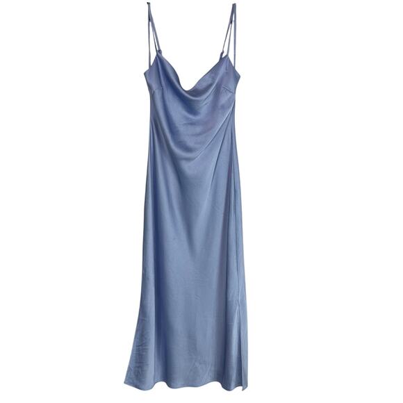 Express Dresses & Skirts - Express Blue Cowl Neck Satin Midi A-Line Dress
